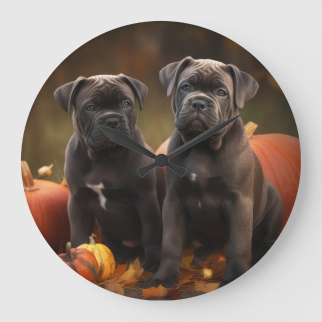 Grande Horloge Ronde Cane Corso Chiot Automne Citrouille de plaisir (Recto)