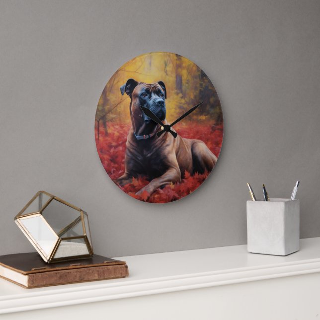 Grande Horloge Ronde Cane Corso en automne Feuilles automne Inspire (Bureau)