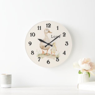 Grande Horloge Ronde Canetons Bébés de Maman Jaune