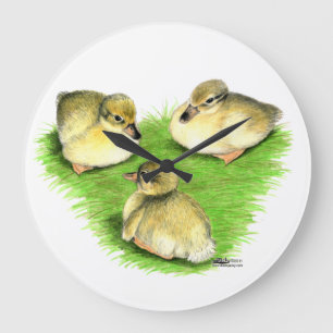 Grande Horloge Ronde Canetons de canard colvert enneigés