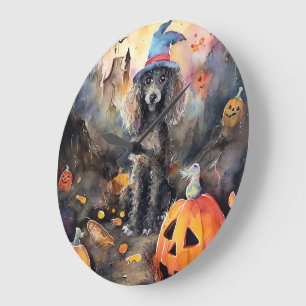 Grande Horloge Ronde Caniche D'Halloween Avec Peur Citrouille