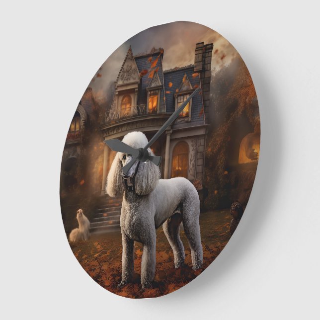 Grande Horloge Ronde Caniche Halloween Épouvantable (Angle)