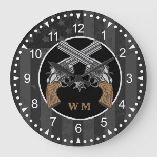 Grande Horloge Ronde Canons Croisés De Style Occidental Avec Monogramme