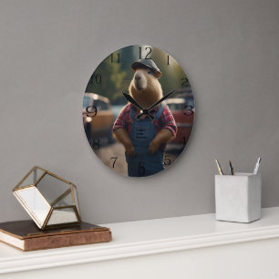 Grande Horloge Ronde "Capybara Mechanic : Grease, engrenages et Good Vi