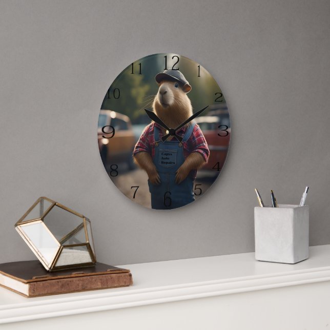 Grande Horloge Ronde "Capybara Mechanic : Grease, engrenages et Good Vi (Bureau)