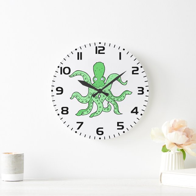 Grande Horloge Ronde Caractère pieuvre verte Quirky Sea Monster (Créateur téléchargé)