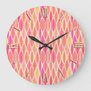 Grande Horloge Ronde Carbone du milieu du siècle Impression - rose, cor