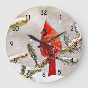 Grande Horloge Ronde Cardinal dans un pin en hiver