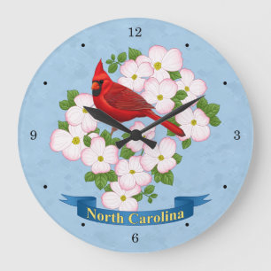 Grande Horloge Ronde Cardinal d'État de Caroline du Nord Oiseau Dogwood