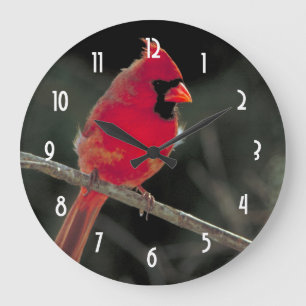 Grande Horloge Ronde Cardinal rouge perché sur une branche d'arbre