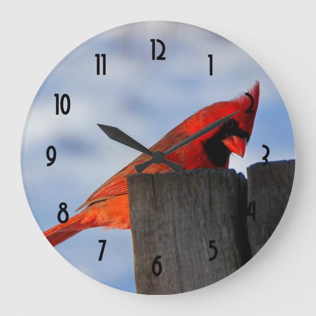 Grande Horloge Ronde Cardinal rouge sur la souche en bois (Recto)