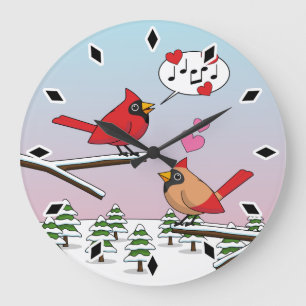 Grande Horloge Ronde Cardinaux du Nord Rouge mignonne Amour Paysage hiv