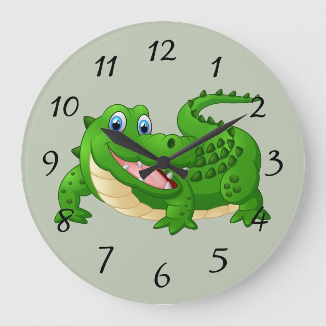 Grande Horloge Ronde Caricature crocodile souriante (Recto)