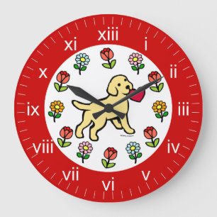 Grande Horloge Ronde Caricature du coeur du chiot du laboratoire jaune