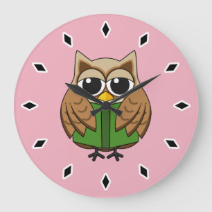 Grande Horloge Ronde Caricature du livre de lecture de la Chouette