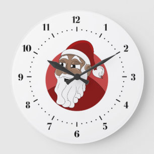 Grande Horloge Ronde Caricature du Père Noël noir