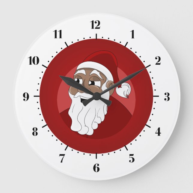 Grande Horloge Ronde Caricature du Père Noël noir (Recto)