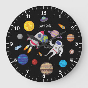Grande Horloge Ronde Caricature du système solaire astronaute planète o