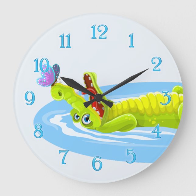 Grande Horloge Ronde Caricature en crocodile et papillon (Recto)
