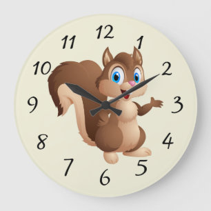Grande Horloge Ronde Caricature mignonne écureuil
