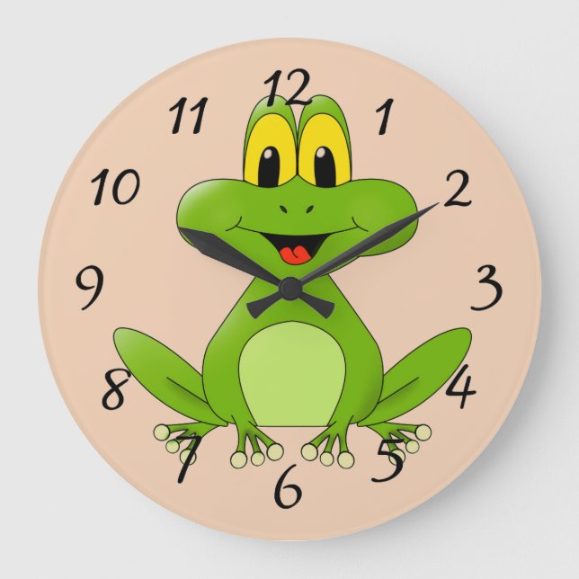 Grande Horloge Ronde Caricature mignonne Grenouille (Recto)