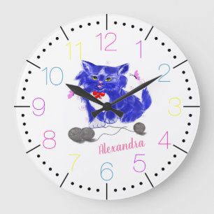 Grande Horloge Ronde Caricature pour enfants Kitty personnalisée