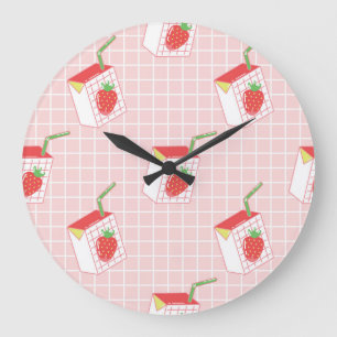 Grande Horloge Ronde Caricatures de Lait de fraise : Motif