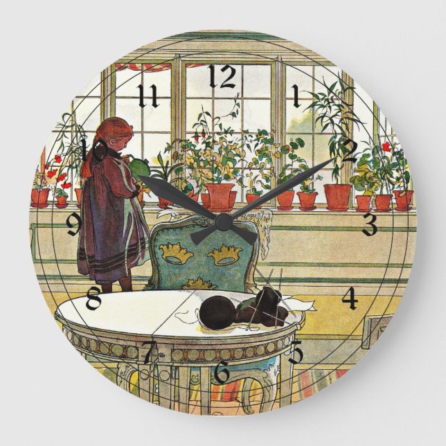Grande Horloge Ronde Carl Larsson - Fleurs sur le rebord de fenêtre (Recto)