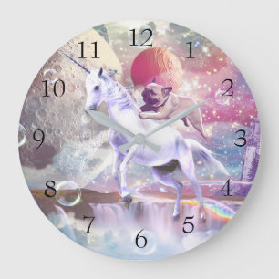 Grande Horloge Ronde Carlin de galaxie arc-en-ciel équitation licorne d