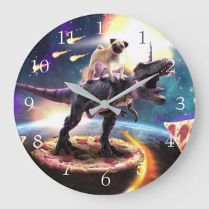Grande Horloge Ronde Carlin équitation dinosaur licorne dans l'espace