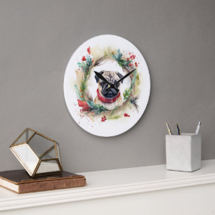 Grande Horloge Ronde Carlin Noël Wreath Festive Pup