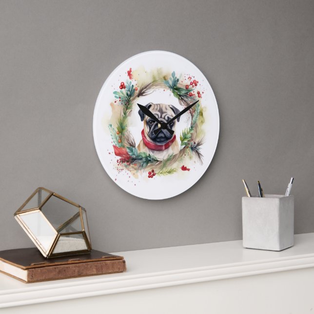 Grande Horloge Ronde Carlin Noël Wreath Festive Pup (Bureau)