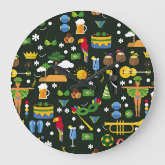 Grande Horloge Ronde Carnaval brésilien, texture vintage plate.