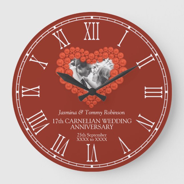 Grande Horloge Ronde Carnelian 17e anniversaire mariage photo personnal (Recto)