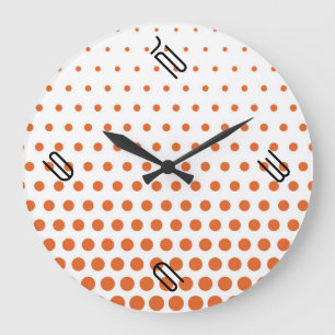 Grande Horloge Ronde Carotte Orange Polka Dot Blanc Moderne
