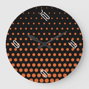 Grande Horloge Ronde Carotte Orange Polka Dot Noir moderne