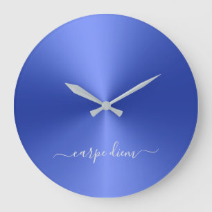 Grande Horloge Ronde Carpe Diem Bleu foncé Style métallique Acrylique