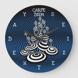 Grande Horloge Ronde Carpe Diem saisit le jour Magic Mushroom bleu.