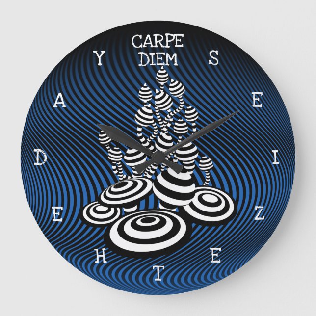 Grande Horloge Ronde Carpe Diem seize the day Magic Mushroom blue. (Recto)