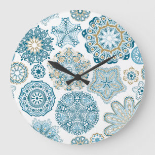 Grande Horloge Ronde Carré floral transparent : Copier le carrelage