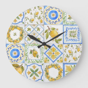 Grande Horloge Ronde Carré Motif Sicilienne Lemons Watercolor