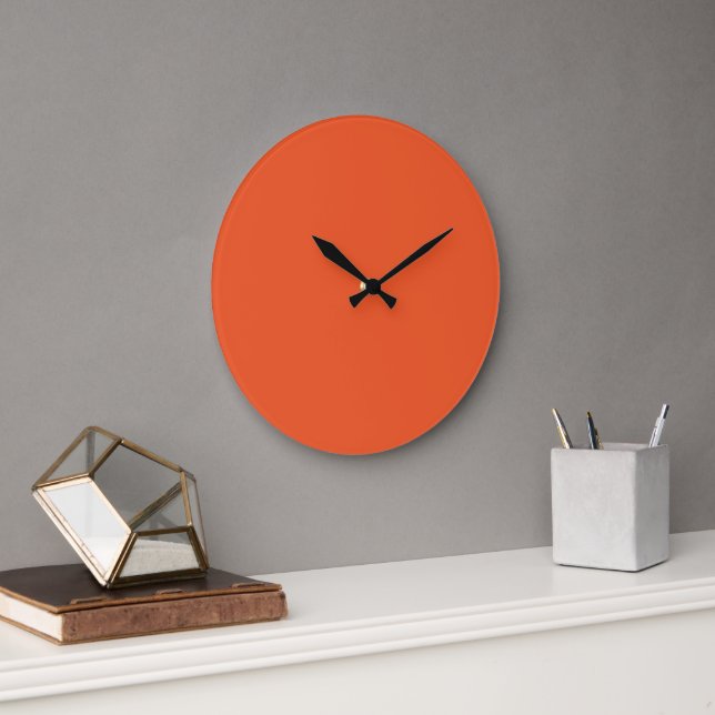 Grande Horloge Ronde Carré orange avec bordure blanche, création d'un v (Bureau)