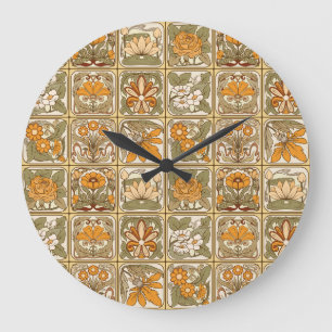 Grande Horloge Ronde Carreaux Art Nouveau : Style céramique Vintage