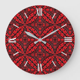 Grande Horloge Ronde Carreaux marocains - rouge foncé et noir