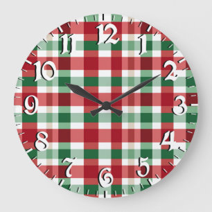 Grande Horloge Ronde Carreaux Rouge Vert Blanc Joyeux Rustique Maison S