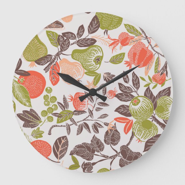 Grande Horloge Ronde Carrelage décoratif aux fruits d'automne. (Recto)