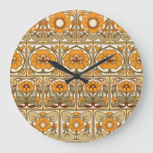 Grande Horloge Ronde Carrelage en céramique : Style Art Nouveau.