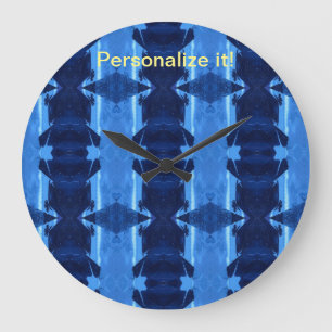 Grande Horloge Ronde Carrelage et miroir psychédélique bleu & blanc des