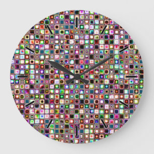 Grande Horloge Ronde Carrelage Mosaïque Funky Motif Aux Tons Bijoux