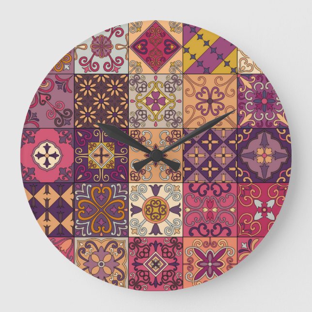 Grande Horloge Ronde Carrelage portugais : motif de style talavera. (Recto)